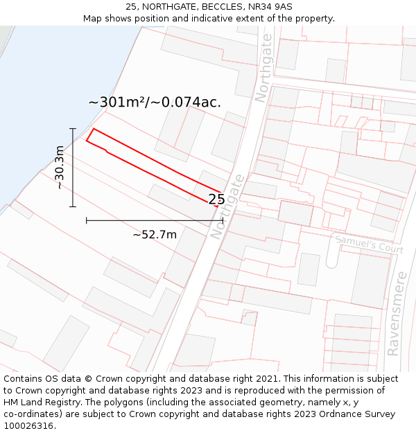 25, NORTHGATE, BECCLES, NR34 9AS: Plot and title map