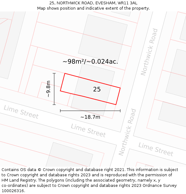 25, NORTHWICK ROAD, EVESHAM, WR11 3AL: Plot and title map
