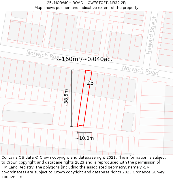 25, NORWICH ROAD, LOWESTOFT, NR32 2BJ: Plot and title map