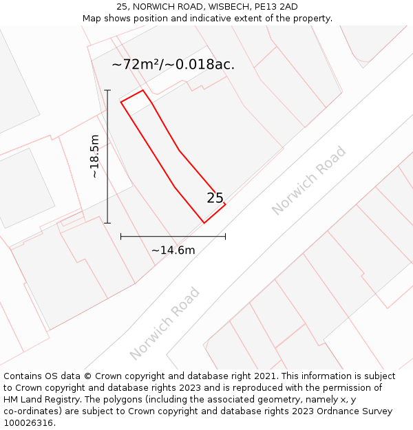 25, NORWICH ROAD, WISBECH, PE13 2AD: Plot and title map