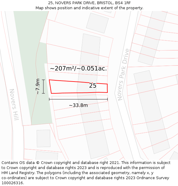 25, NOVERS PARK DRIVE, BRISTOL, BS4 1RF: Plot and title map