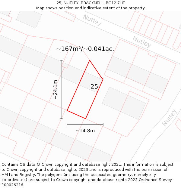 25, NUTLEY, BRACKNELL, RG12 7HE: Plot and title map