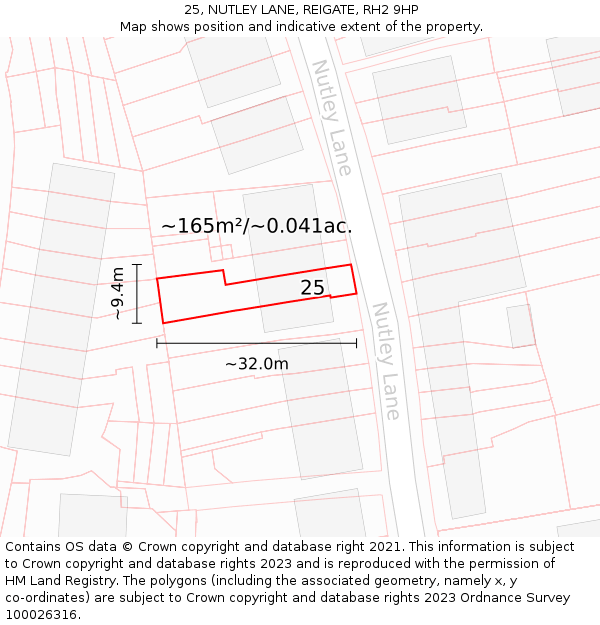 25, NUTLEY LANE, REIGATE, RH2 9HP: Plot and title map