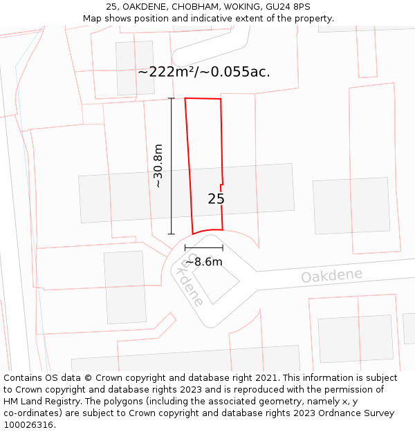 25, OAKDENE, CHOBHAM, WOKING, GU24 8PS: Plot and title map