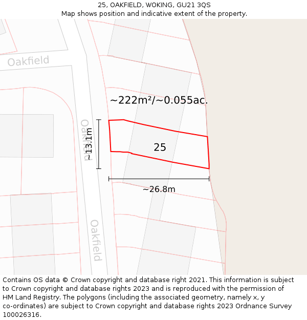 25, OAKFIELD, WOKING, GU21 3QS: Plot and title map