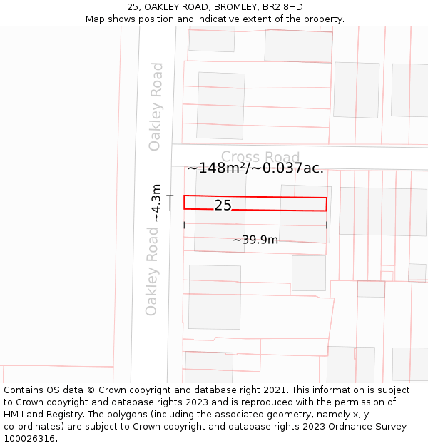 25, OAKLEY ROAD, BROMLEY, BR2 8HD: Plot and title map