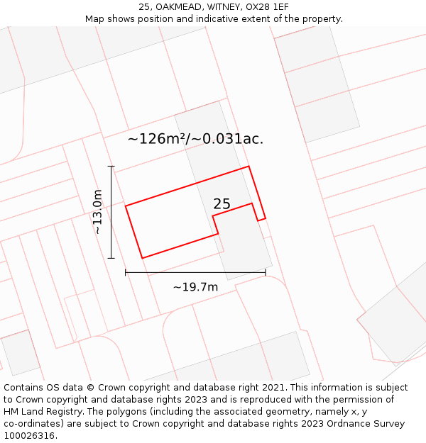 25, OAKMEAD, WITNEY, OX28 1EF: Plot and title map