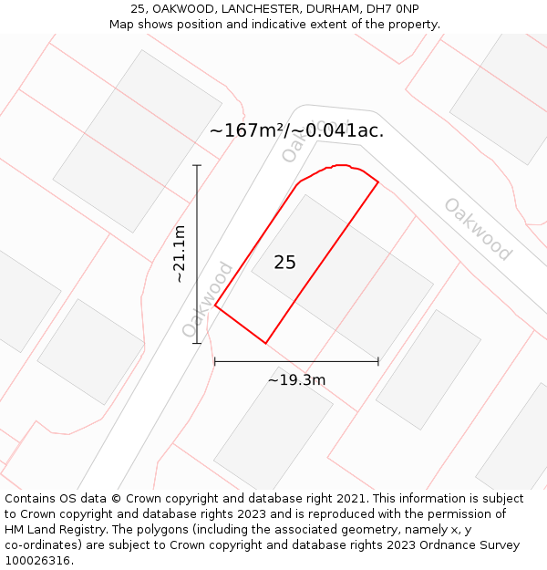 25, OAKWOOD, LANCHESTER, DURHAM, DH7 0NP: Plot and title map