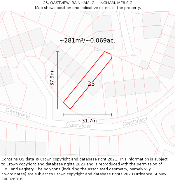 25, OASTVIEW, RAINHAM, GILLINGHAM, ME8 8JG: Plot and title map