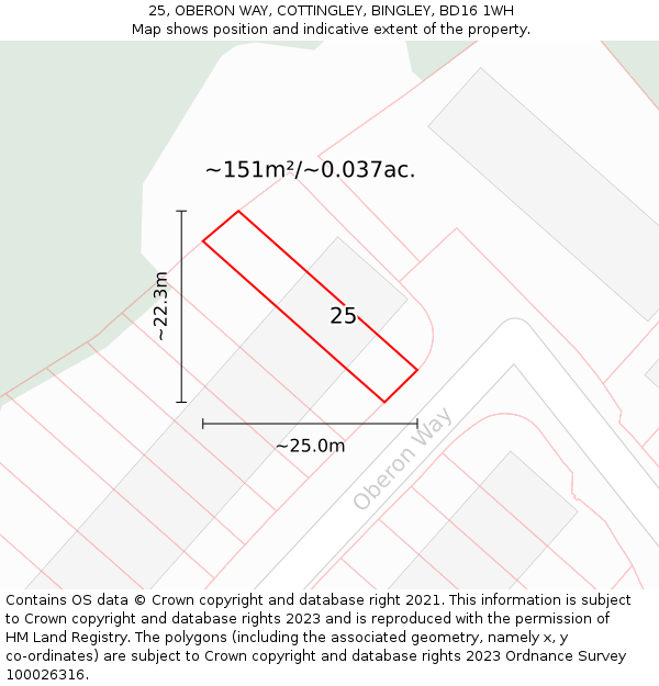 25, OBERON WAY, COTTINGLEY, BINGLEY, BD16 1WH: Plot and title map