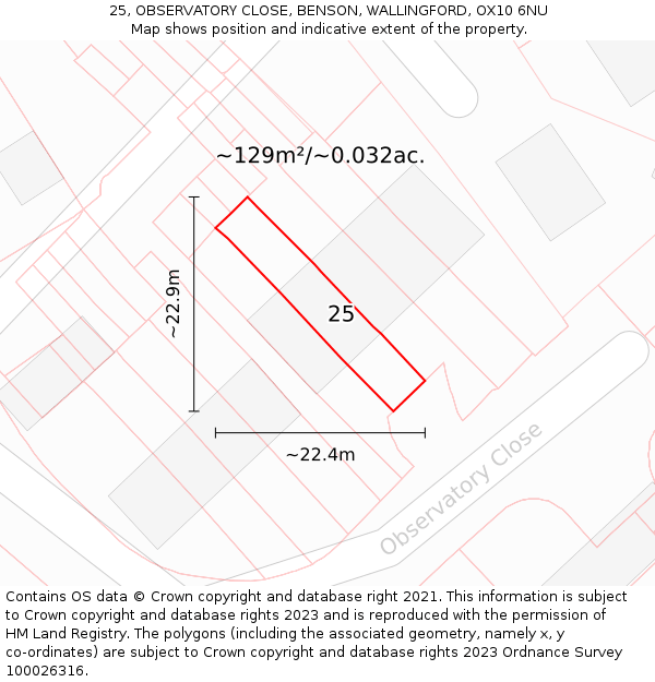 25, OBSERVATORY CLOSE, BENSON, WALLINGFORD, OX10 6NU: Plot and title map