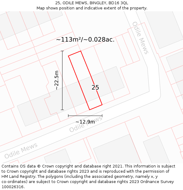 25, ODILE MEWS, BINGLEY, BD16 3QL: Plot and title map