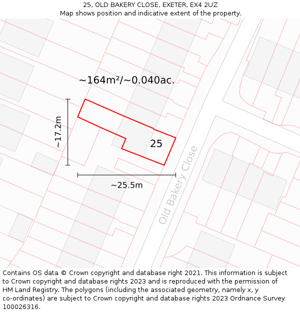 25, OLD BAKERY CLOSE, EXETER, EX4 2UZ: Plot and title map