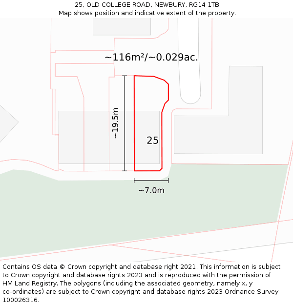 25, OLD COLLEGE ROAD, NEWBURY, RG14 1TB: Plot and title map