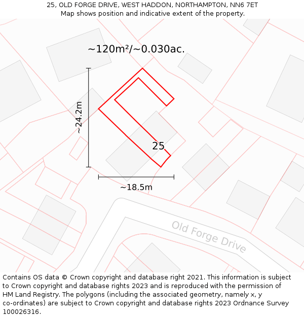 25, OLD FORGE DRIVE, WEST HADDON, NORTHAMPTON, NN6 7ET: Plot and title map