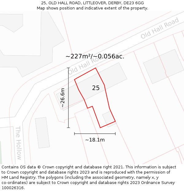 25, OLD HALL ROAD, LITTLEOVER, DERBY, DE23 6GG: Plot and title map