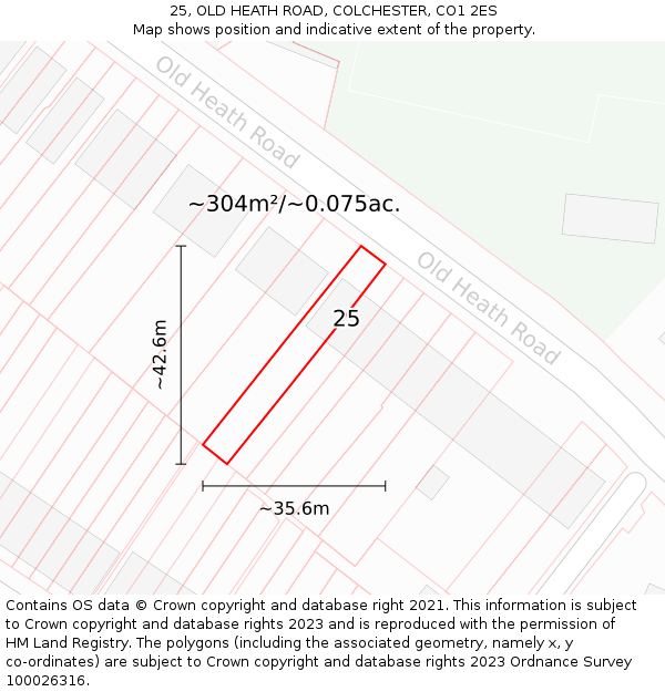 25, OLD HEATH ROAD, COLCHESTER, CO1 2ES: Plot and title map