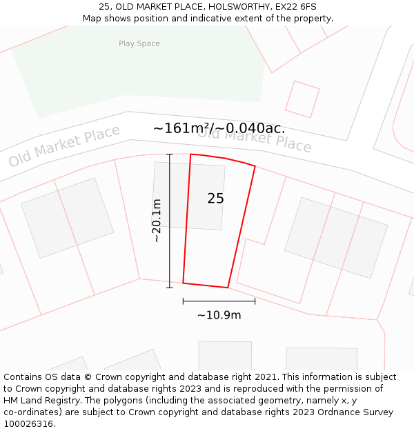 25, OLD MARKET PLACE, HOLSWORTHY, EX22 6FS: Plot and title map