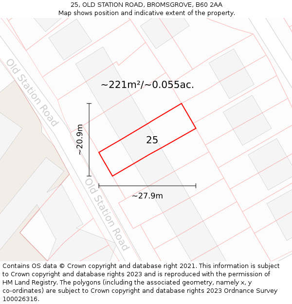 25, OLD STATION ROAD, BROMSGROVE, B60 2AA: Plot and title map