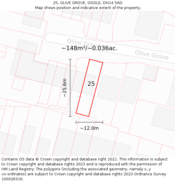 25, OLIVE GROVE, GOOLE, DN14 5AD: Plot and title map