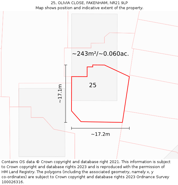 25, OLIVIA CLOSE, FAKENHAM, NR21 9LP: Plot and title map