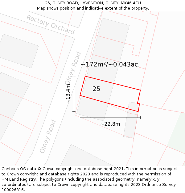 25, OLNEY ROAD, LAVENDON, OLNEY, MK46 4EU: Plot and title map