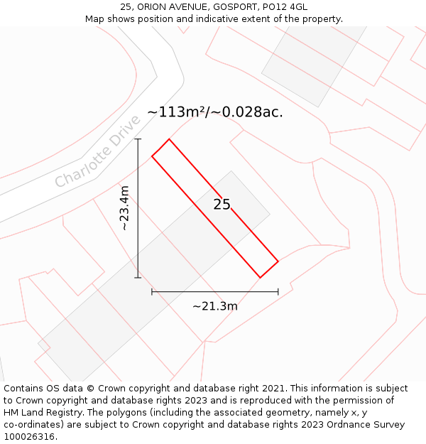 25, ORION AVENUE, GOSPORT, PO12 4GL: Plot and title map