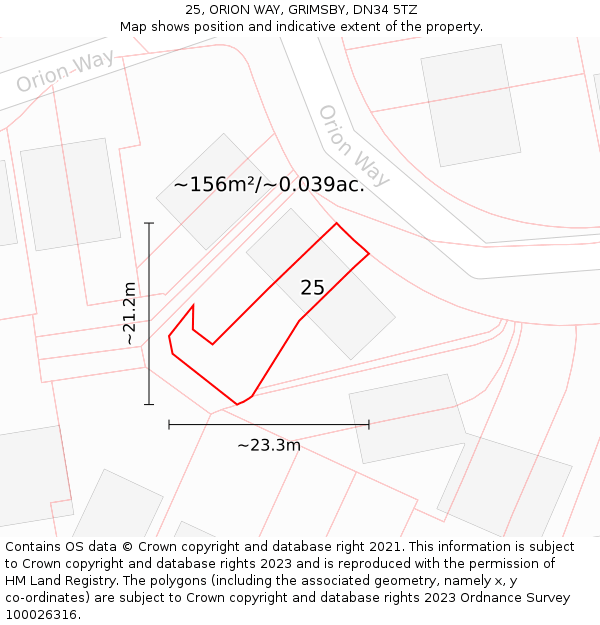 25, ORION WAY, GRIMSBY, DN34 5TZ: Plot and title map