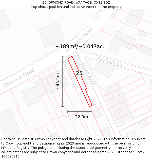 25, ORMOND ROAD, WANTAGE, OX12 8DZ: Plot and title map