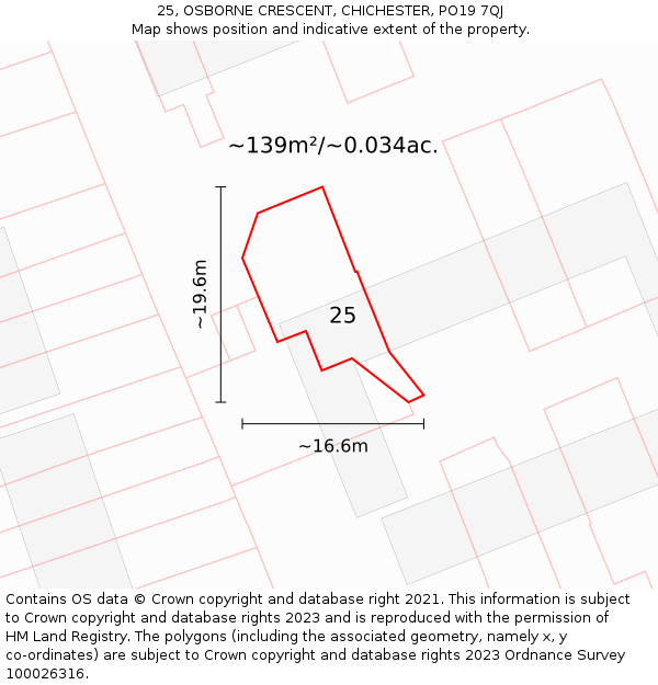 25, OSBORNE CRESCENT, CHICHESTER, PO19 7QJ: Plot and title map