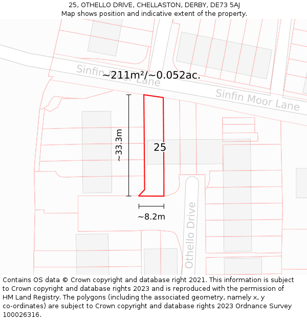 25, OTHELLO DRIVE, CHELLASTON, DERBY, DE73 5AJ: Plot and title map