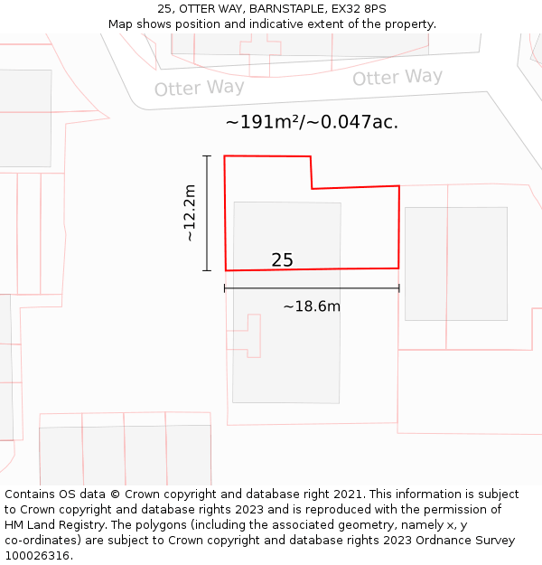 25, OTTER WAY, BARNSTAPLE, EX32 8PS: Plot and title map