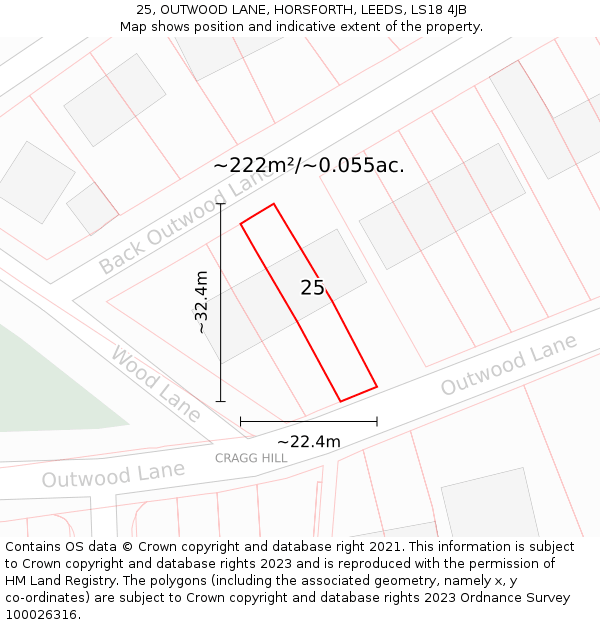 25, OUTWOOD LANE, HORSFORTH, LEEDS, LS18 4JB: Plot and title map