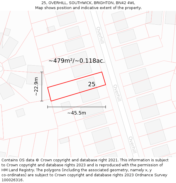 25, OVERHILL, SOUTHWICK, BRIGHTON, BN42 4WL: Plot and title map