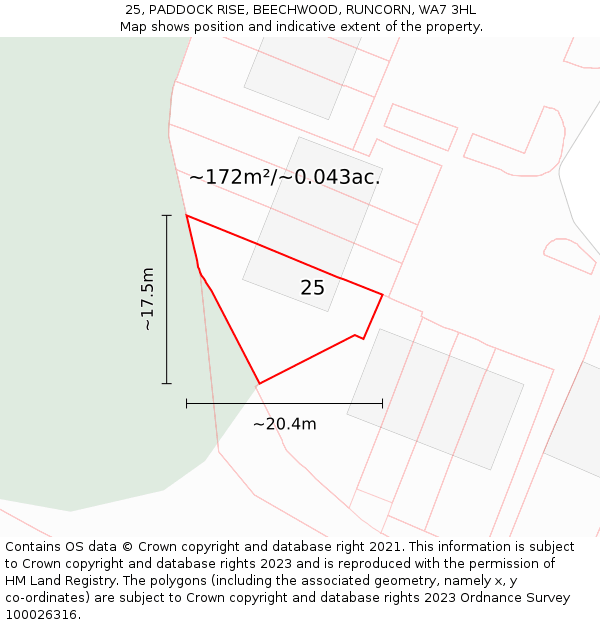 25, PADDOCK RISE, BEECHWOOD, RUNCORN, WA7 3HL: Plot and title map