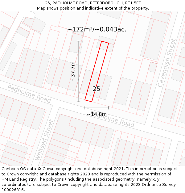 25, PADHOLME ROAD, PETERBOROUGH, PE1 5EF: Plot and title map