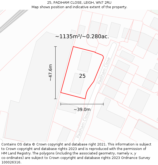 25, PADIHAM CLOSE, LEIGH, WN7 2RU: Plot and title map