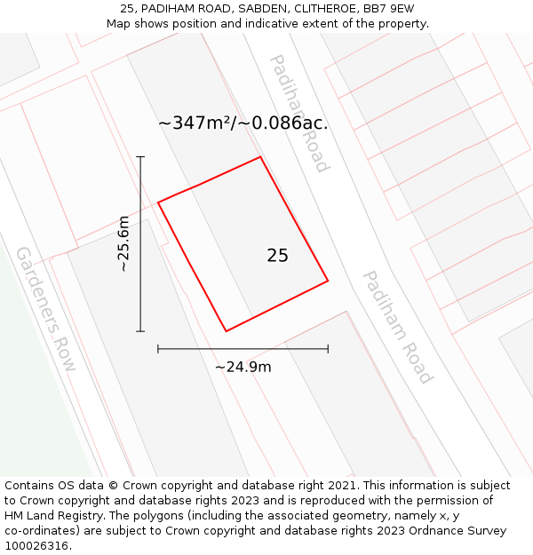 25, PADIHAM ROAD, SABDEN, CLITHEROE, BB7 9EW: Plot and title map