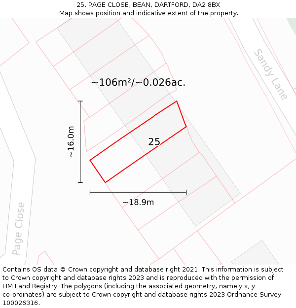 25, PAGE CLOSE, BEAN, DARTFORD, DA2 8BX: Plot and title map