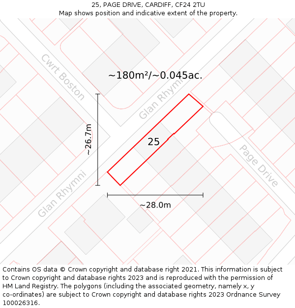 25, PAGE DRIVE, CARDIFF, CF24 2TU: Plot and title map