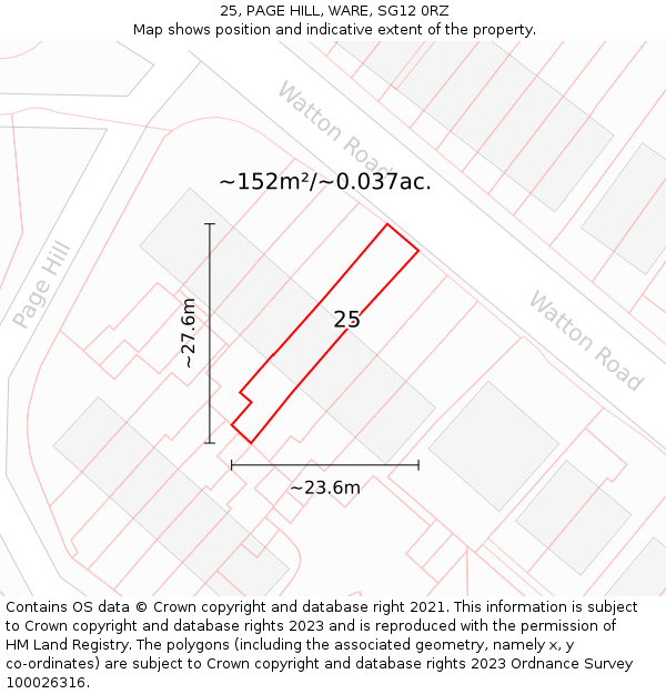 25, PAGE HILL, WARE, SG12 0RZ: Plot and title map