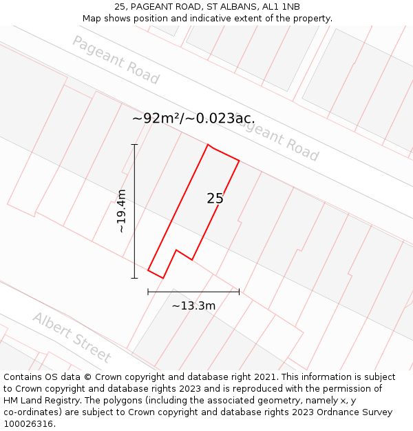 25, PAGEANT ROAD, ST ALBANS, AL1 1NB: Plot and title map