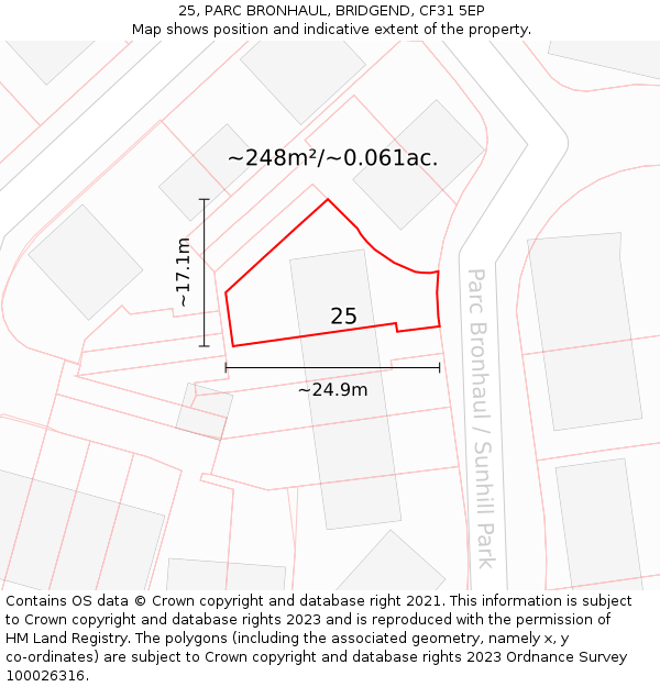 25, PARC BRONHAUL, BRIDGEND, CF31 5EP: Plot and title map