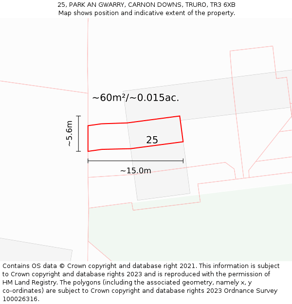 25, PARK AN GWARRY, CARNON DOWNS, TRURO, TR3 6XB: Plot and title map