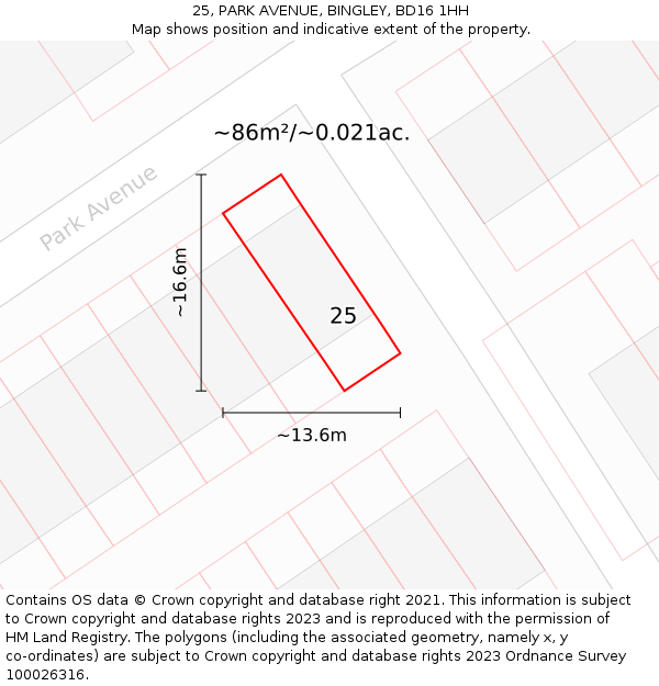25, PARK AVENUE, BINGLEY, BD16 1HH: Plot and title map