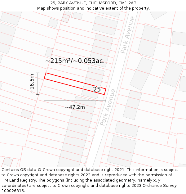 25, PARK AVENUE, CHELMSFORD, CM1 2AB: Plot and title map