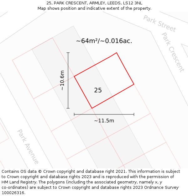 25, PARK CRESCENT, ARMLEY, LEEDS, LS12 3NL: Plot and title map