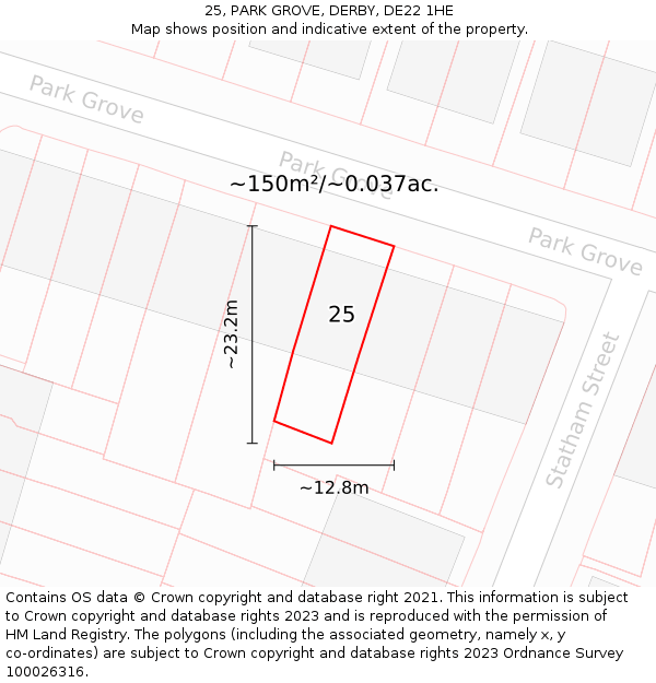 25, PARK GROVE, DERBY, DE22 1HE: Plot and title map
