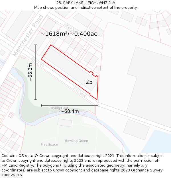 25, PARK LANE, LEIGH, WN7 2LA: Plot and title map