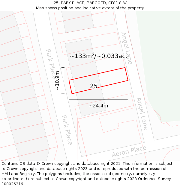 25, PARK PLACE, BARGOED, CF81 8LW: Plot and title map